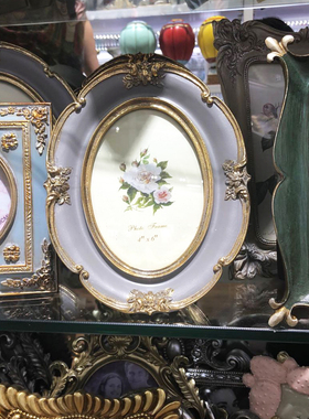 美式6寸7寸相框摆台椭圆紫金欧式复古宫廷风轻奢做旧画片随机创意