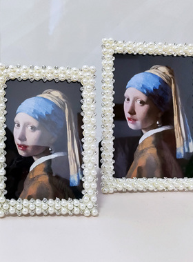 出口日本3寸4寸6寸7寸珍珠相框金属圆摆台轻奢婚纱照高端现代优雅