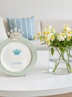 出口日本3.5寸皇冠蝴蝶结金属相框圆形小摆台精致礼物粉色清仓