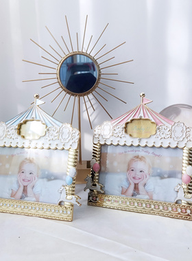 出口日本5寸木马金属相框儿童周岁照片摆台礼物创意高端重工童趣