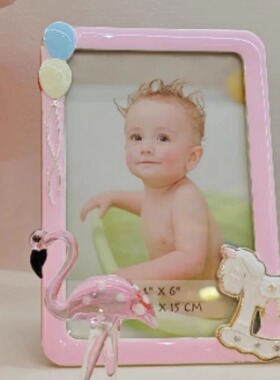 出口日本Ladonna6寸金属宝宝相框摆台像框卡通可爱粉蓝小熊马精致