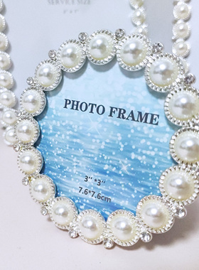 出口日本3寸6寸7寸珍珠镶钻相框高端轻奢样板间摆件圆形迷你摆台