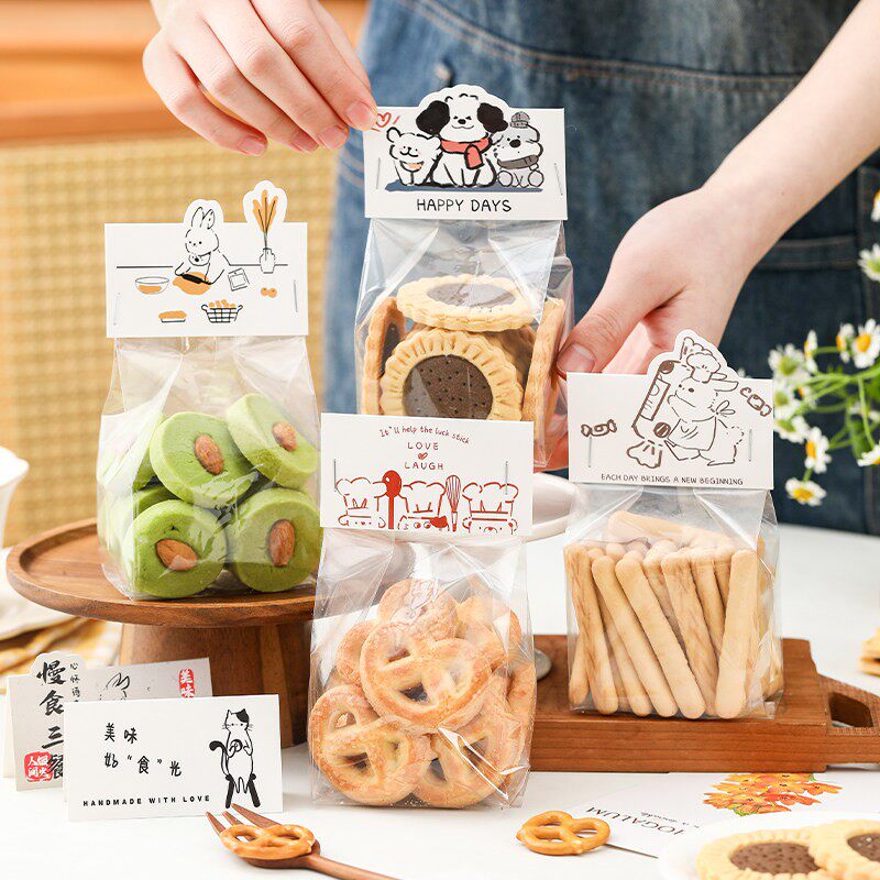卡头包装袋卡通饼干烘焙透明零食贴纸手工卡片可爱创新打包自粘袋