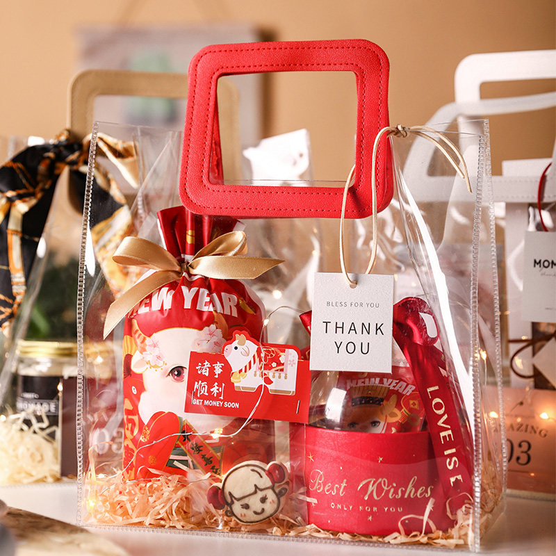 礼品袋透明PVC手提袋小号大号手拎高档伴手礼Ins风饼干包装袋子