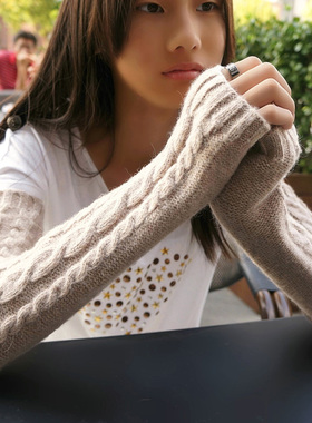 女冬兔羊毛无指兔毛加长保暖超厚半指手臂套假袖子指洞护袖手套