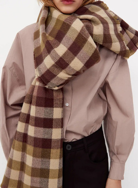 秋冬新款Za家RA围巾男女保暖大披肩欧美仿羊绒紫色韩剧风百搭加厚