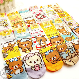 日单全棉萌轻松女船袜少女可爱熊卡通短袜子低帮纯棉袜动漫直板袜