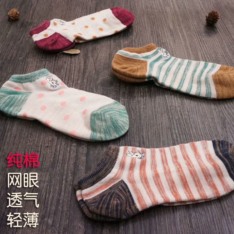 春夏季彼得兔纯棉网眼圆点女袜
