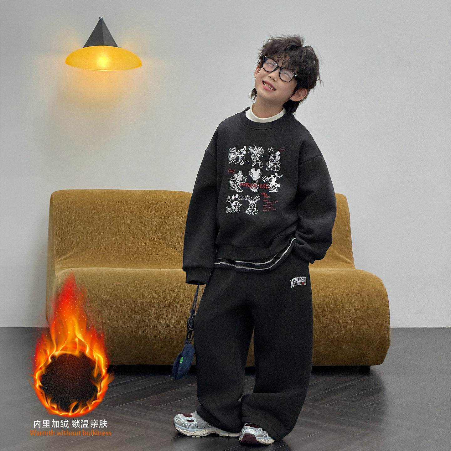 素与朴小町三木童装男童加绒套装儿童深秋季韩版2026新款假两件潮
