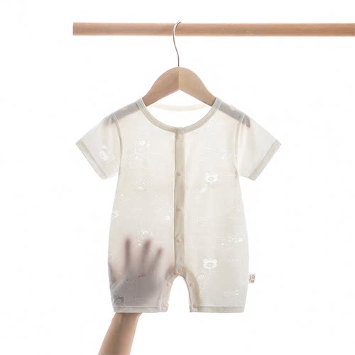 夏季婴儿衣服短袖短裤连体衣超薄款宝宝对开爬服哈衣无骨夏装空调