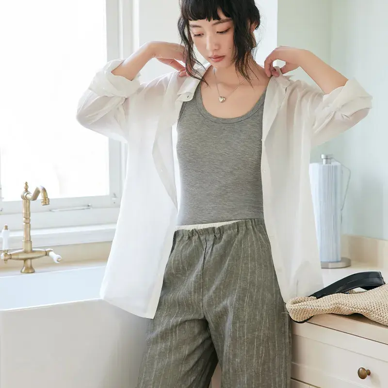 春夏2025新款休闲裤女显瘦轻薄款韩版透气长裤高腰垂感微皱阔腿裤