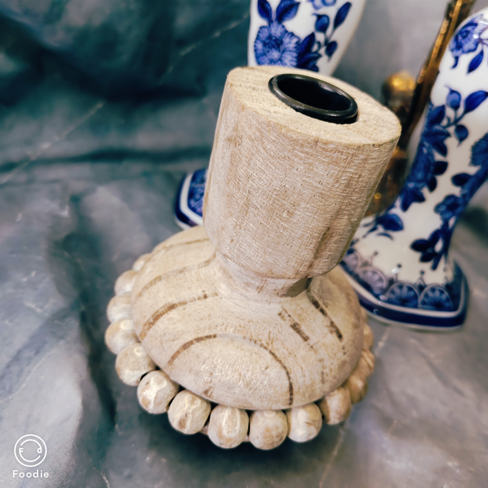 诧寂风实木串珠做旧圆烛台孤品