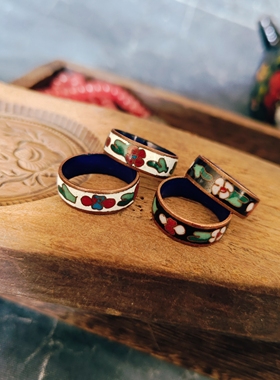 创汇时期的铜胎掐丝珐琅景泰蓝戒指！只有四个！全品！