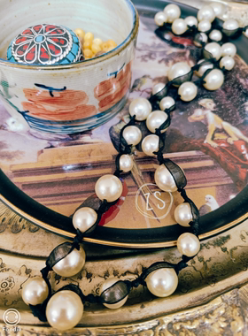 vintage二手老货珠子与黑纱结合设计的项链