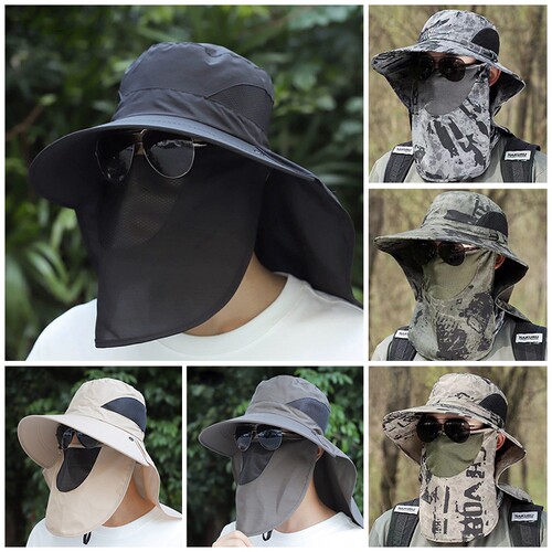 春夏防晒帽子 男速干渔夫帽户外登山大帽檐 防紫外线遮阳采茶帽女