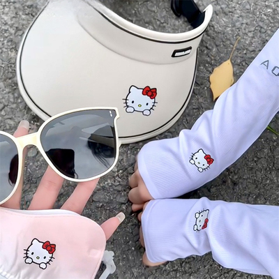夏季HelloKitty防晒四件套帽子眼镜口罩冰袖可爱kt猫遮阳骑车学生