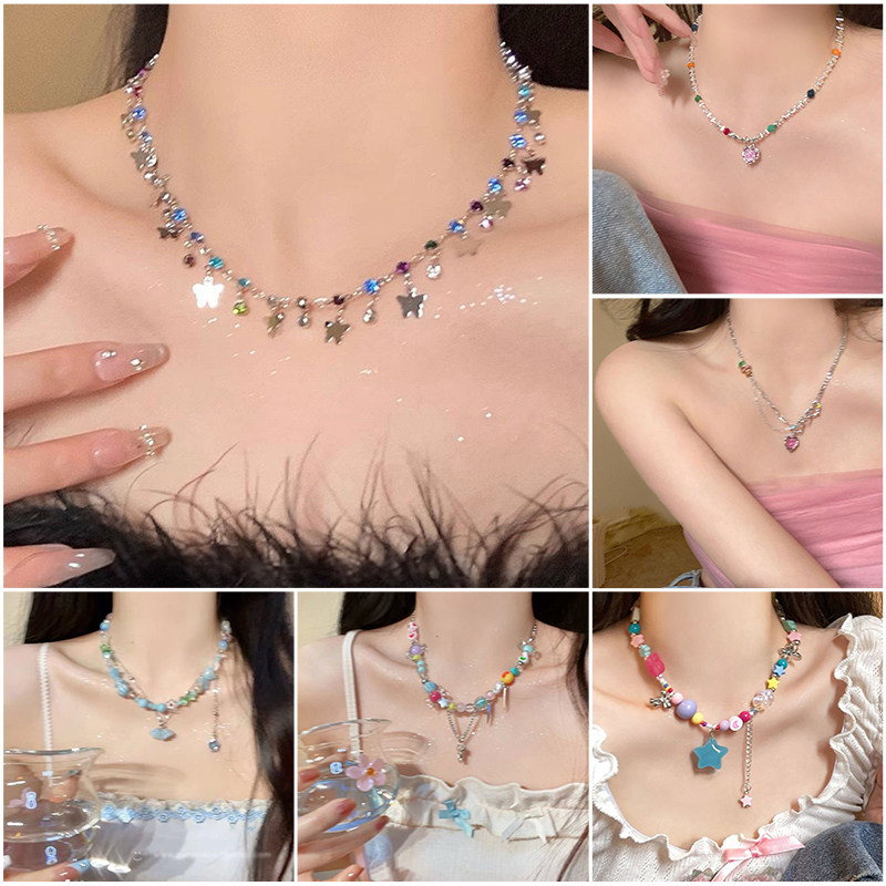 私藏!敲适合夏天滴彩虹糖果项链女小众配饰网红甜酷辣妹锁骨链潮