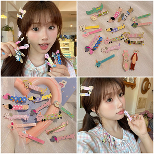 可爱卡通发饰细长条纹猫咪发卡少女发夹百搭碎发夹刘海夹侧边边夹