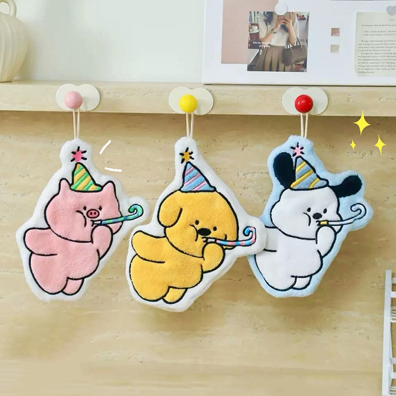 可挂式加厚超强吸水可爱卡通擦手巾珊瑚绒方巾厨房浴室两用CD0229