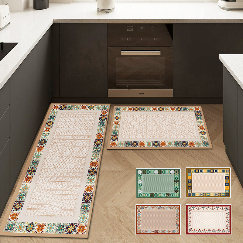 复古美式防滑免洗长方形餐桌垫家用厨房地垫防水防油污地毯JF0264