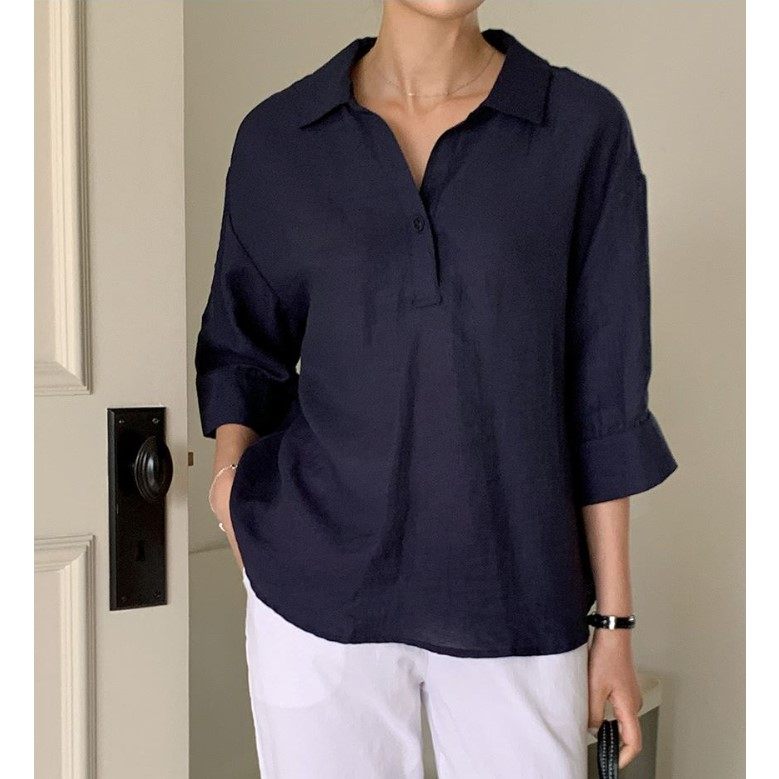 My girl夏季新款韩国代购简约流行时尚舒适百搭纯色短袖套头衬衫