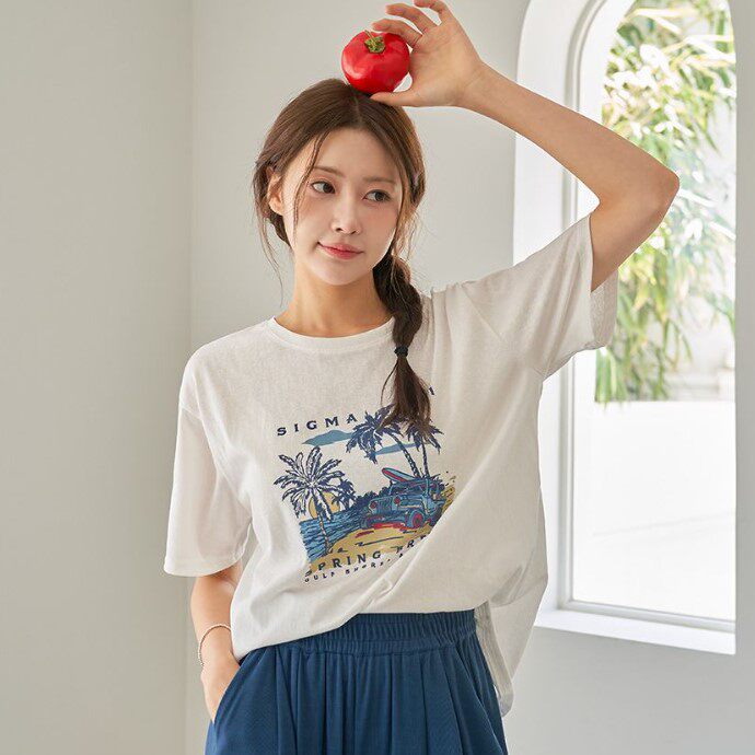 My girl夏季新款韩国代购流行时尚百搭简单舒适显瘦淑女风短袖T恤