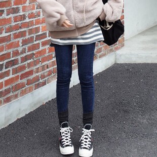 长款 现 韩国代购 长裤 薄绒牛仔裤 修身 时尚 女装 正品 新款 2025秋季