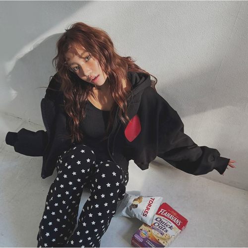 My girl冬季新款韩国代购休闲风流行百搭爱心字母连帽卫衣外套