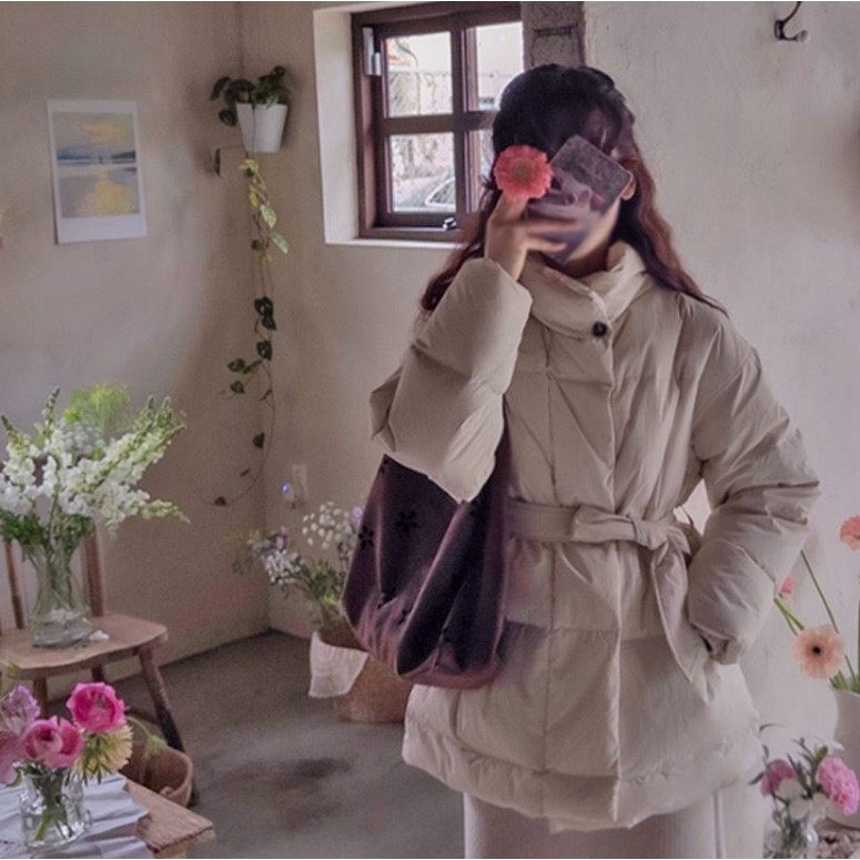 冬季新款韩国代购流行时尚舒适简单百搭甜美淑女中长款保暖羽绒服