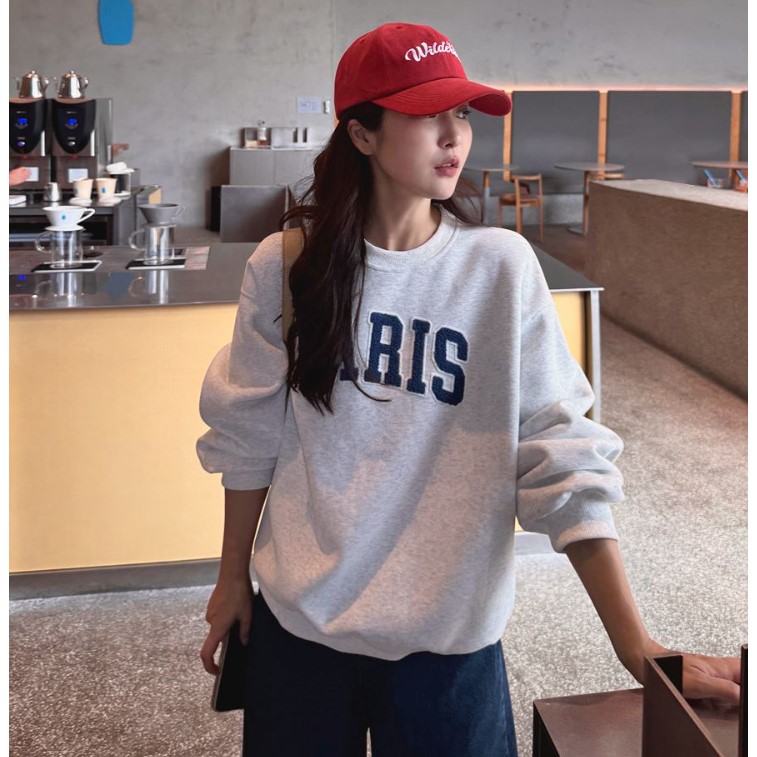 My girl秋季新款韩国代购百搭流行舒适简单显瘦字母圆领套头卫衣