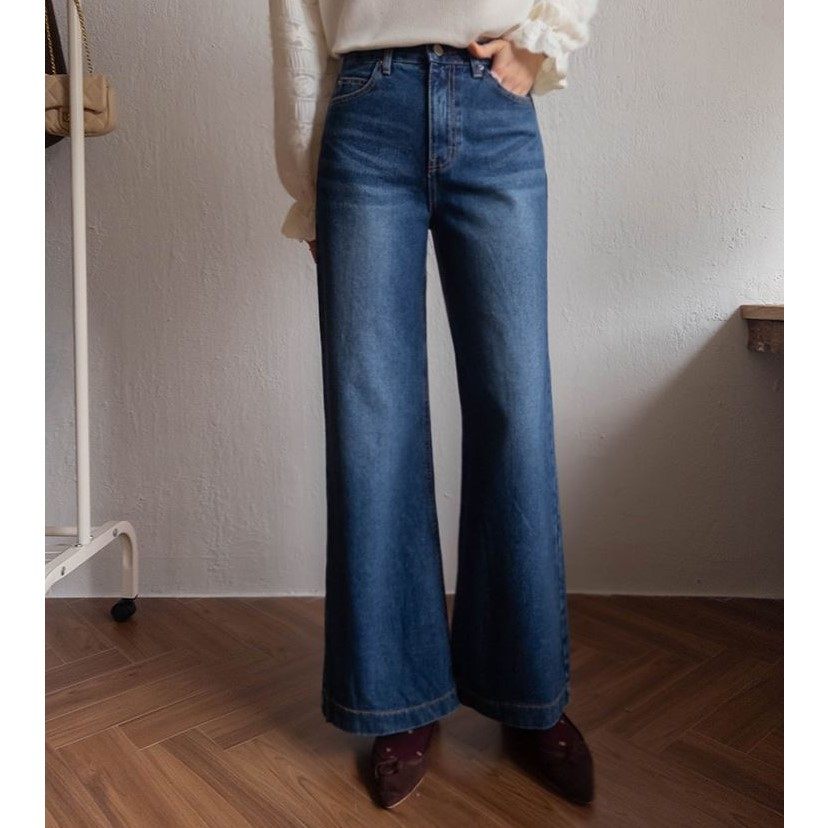 My girl冬季新款韩国代购流行时尚舒适简单百搭甜美直筒牛仔长裤