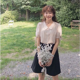 girl夏季 韩国代购 新款 甜美淑女气质流行显瘦百搭短袖 薄衬衫