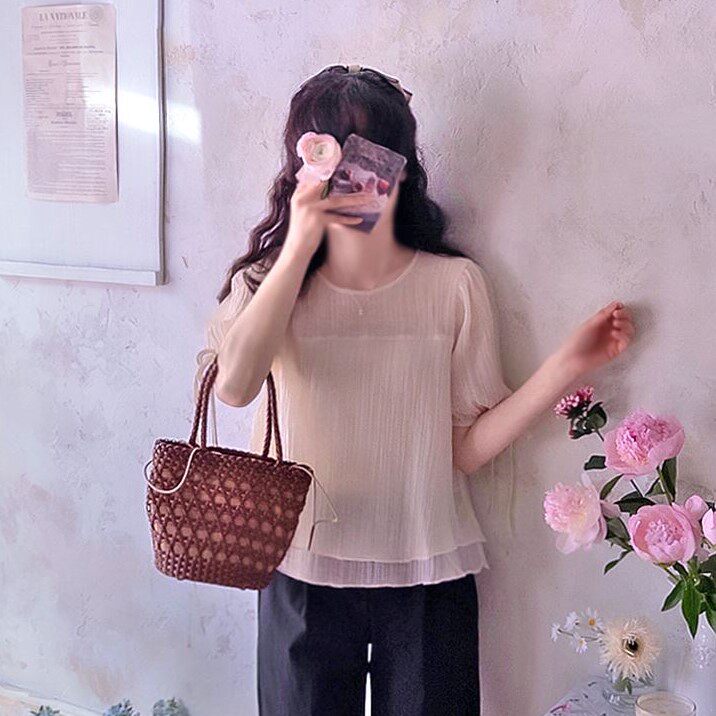 My girl夏季新款韩国代购流行时尚舒适百搭简单甜美淑女气质衬衫