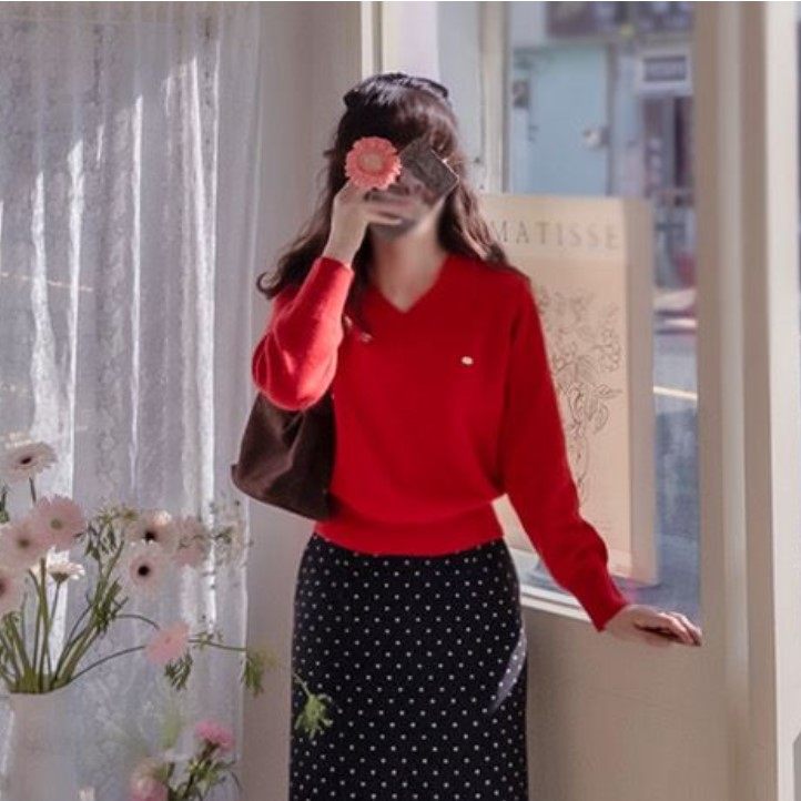 My girl冬季新款韩国代购流行时尚简单百搭甜美气质V领套头针织衫