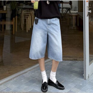 girl春季 百搭舒适显瘦直筒牛仔五分裤 新款 流行时尚 韩国代购