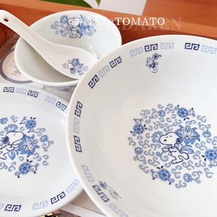 大碗勺子 现货日本制造 造型陶瓷碗盘 史努比新款 家用餐具 中式