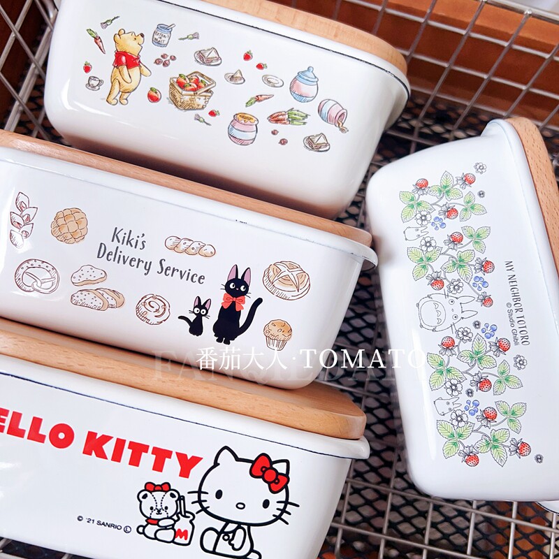 日本龙猫魔女宅急便维尼熊kitty周边卡通珐琅搪瓷材质食物保鲜盒