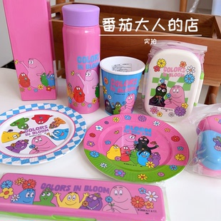 现货！日本巴巴爸爸新款多巴胺彩绘图案卡通可爱保温杯盘子水杯