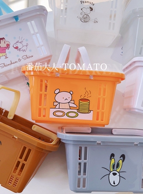 日本带回蜡笔小新史努比经典款黄色桌面收纳小提篮子 卡通杂货篮