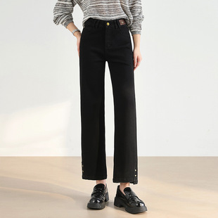 宾利酷堡女裤女简约牛仔烟管裤女装2026年春季新款高腰直筒遮跨九