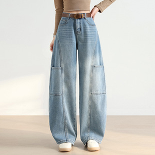 宾利酷堡女裤女流行弯刀牛仔裤女2026年春季新款高腰显瘦宽松时尚