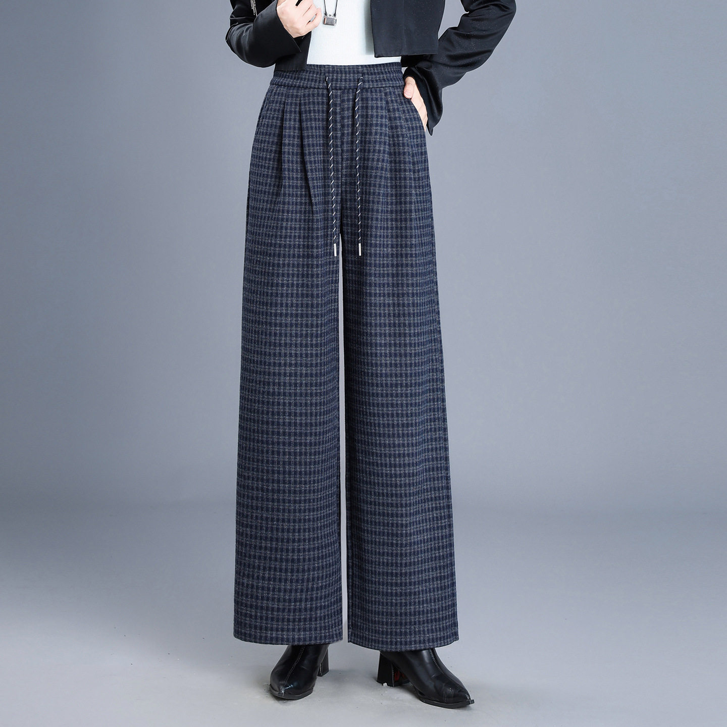 宾利酷堡女裤女2026新款蓝色格子