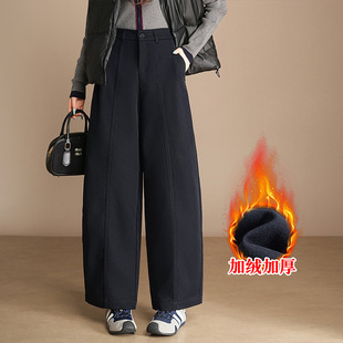 宾利酷堡女裤女毛呢弯刀裤女冬季2025新款加厚保暖气质直筒镰刀裤