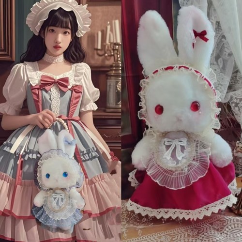 Lolita洛丽塔兔子玩偶兔包原创毛绒手提斜跨包袋萌萌兔可爱蝴蝶结