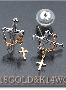 新款日本代购饰品十字架链条14K白金18K黄金耳骨钉耳钉耳环耳饰女