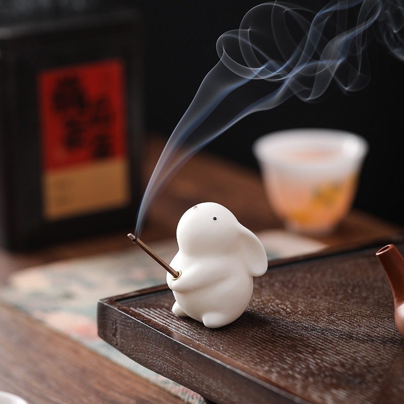 可爱小兔子陶瓷摆件线香香插家用室内香托香座茶道香炉香器香道,家居饰品,国学摆件,淘宝优惠券,粉丝福利购,淘宝优惠卷
