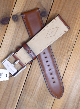 适用于FOSSIL表带棕色24MM小牛皮真皮手表带ES3160ME1161软22mm男