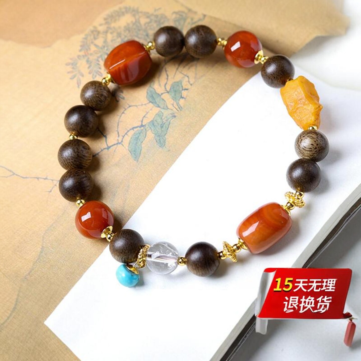 天然水晶蜜蜡南红青金搭配沉香桶珠原创款手链女款水晶设计款手串