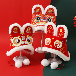 儿童汉服帽2023冬装古风刺绣虎头帽女宝宝加绒新年老虎帽周岁帽子