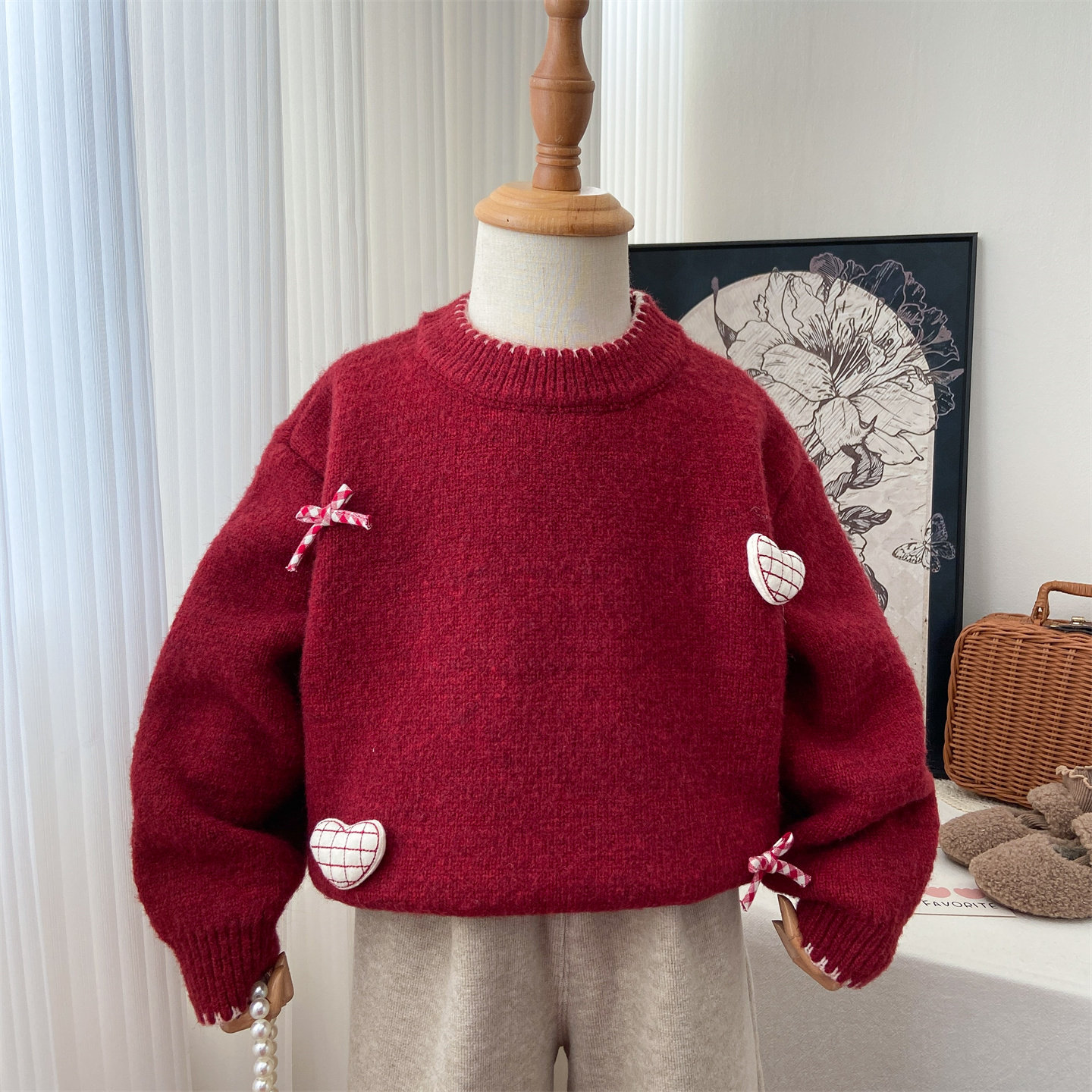 女童红色毛衣2025新款冬季加绒毛线衣圆领加厚新年衣服爱心上衣潮,童装/婴儿装/亲子装,毛衣/针织衫,淘宝优惠券,粉丝福利购,淘宝优惠卷